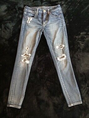 American Eagle Outfitters Distressed Skinny Jeans/Jegging - Dark Blue